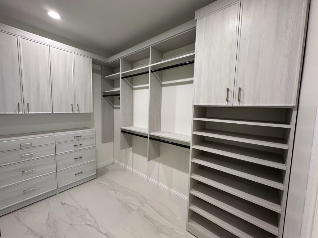Custom master suite closet in Indianapolis